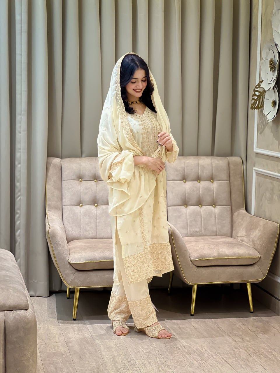 Designer Embroidered Kurta Pant Dupatta Set (Festive Collection)
