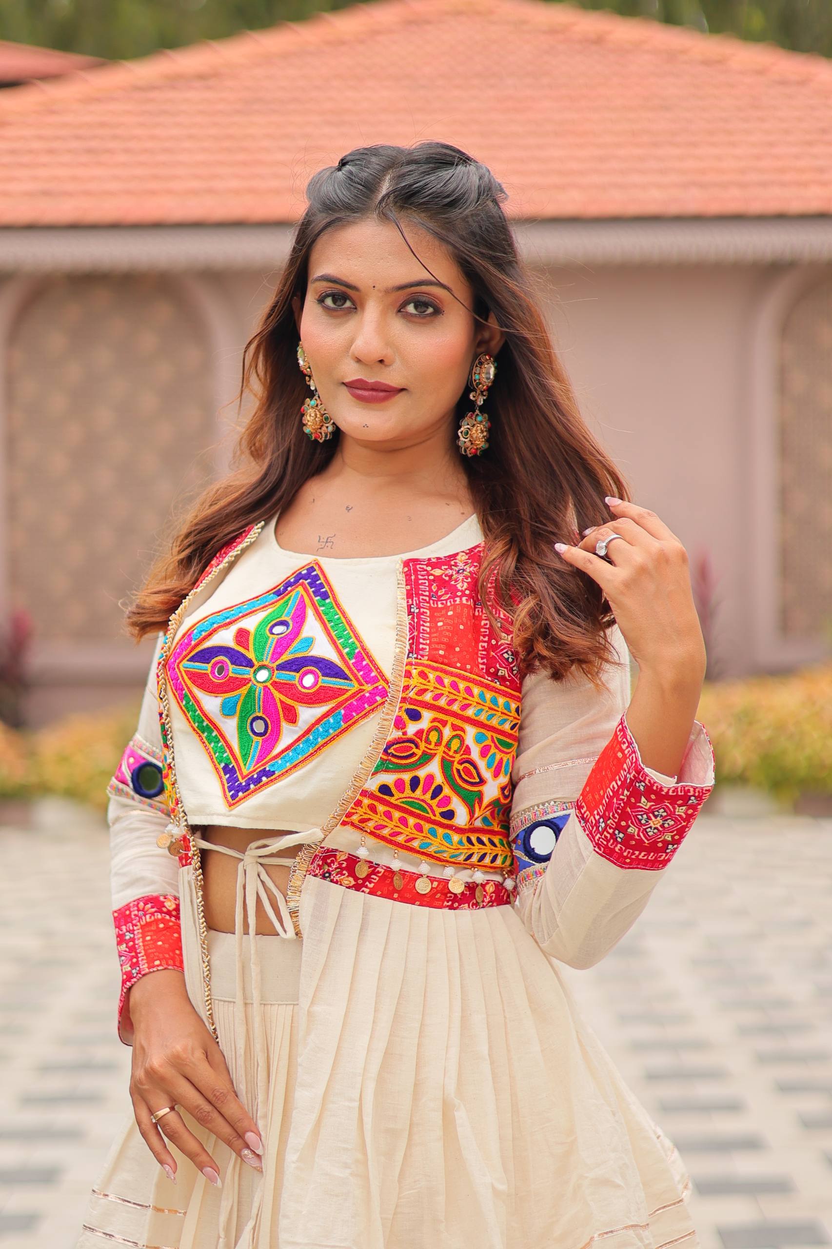 Gamthi Mirror Cotton Lehenga Set