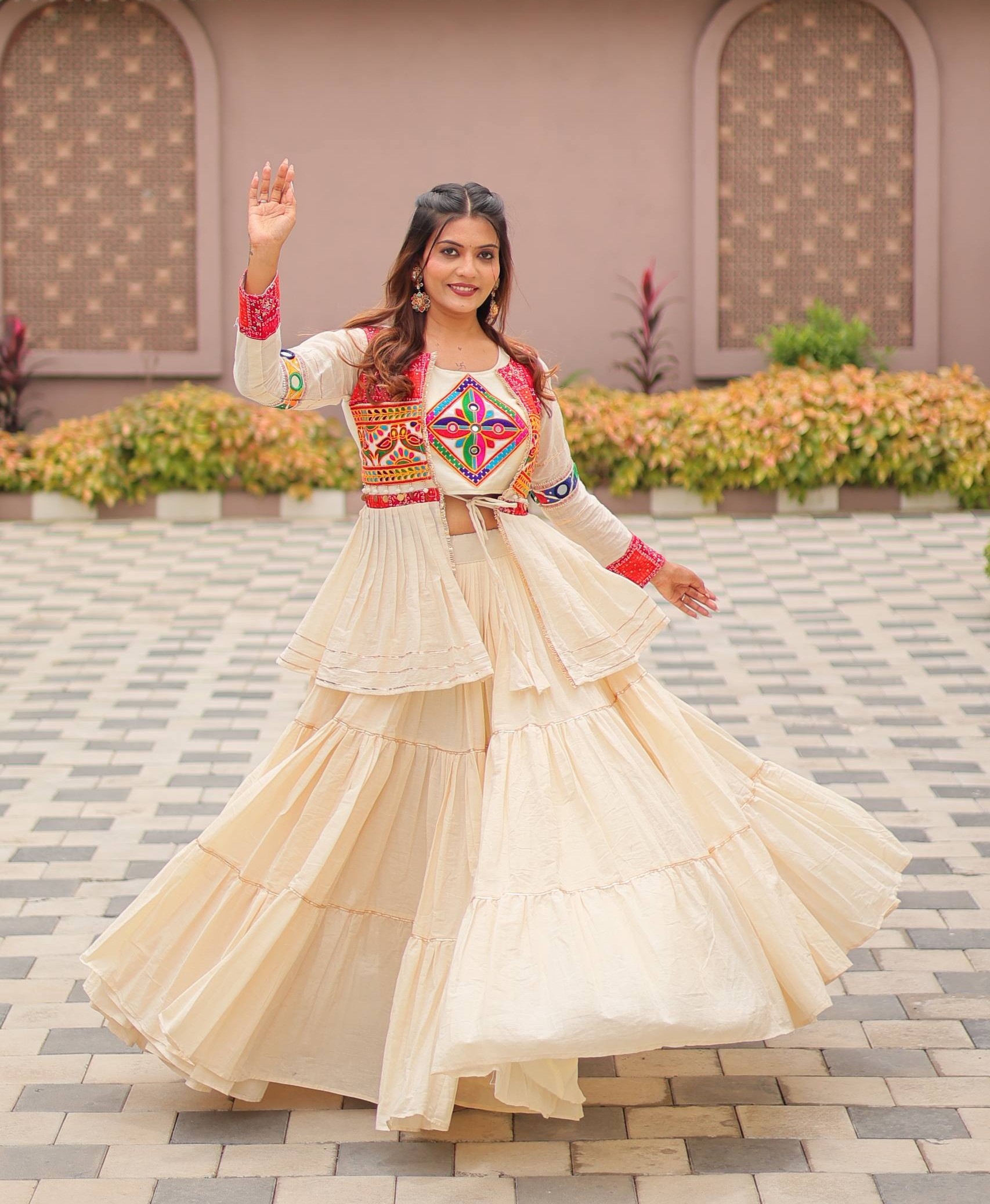 Gamthi Mirror Cotton Lehenga Set