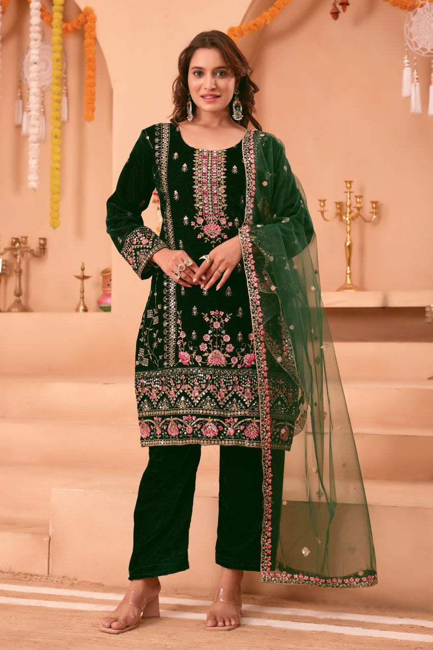 Gulnaar Embroidered Velvet Dress