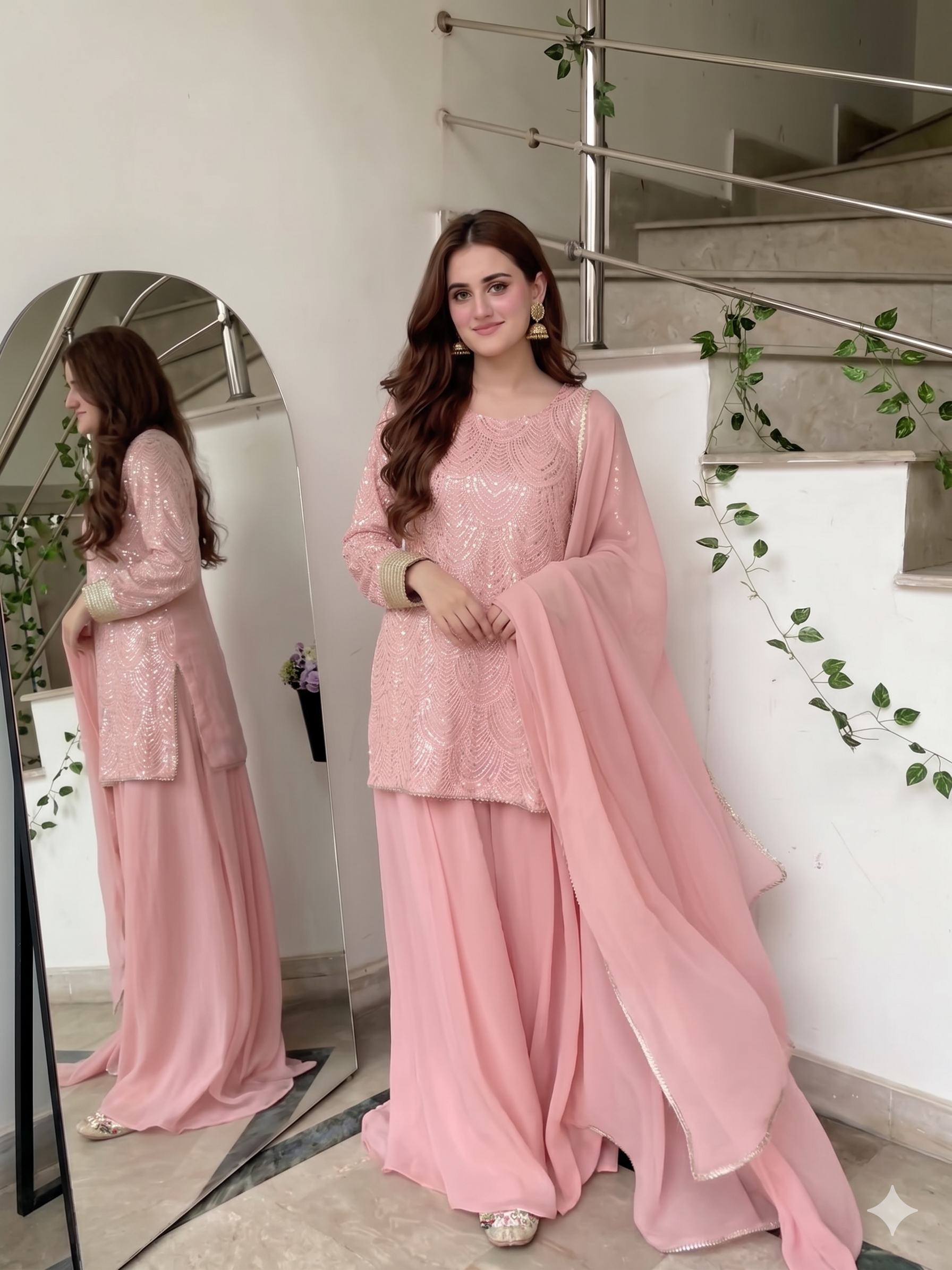 Aura Pink Sharara Set