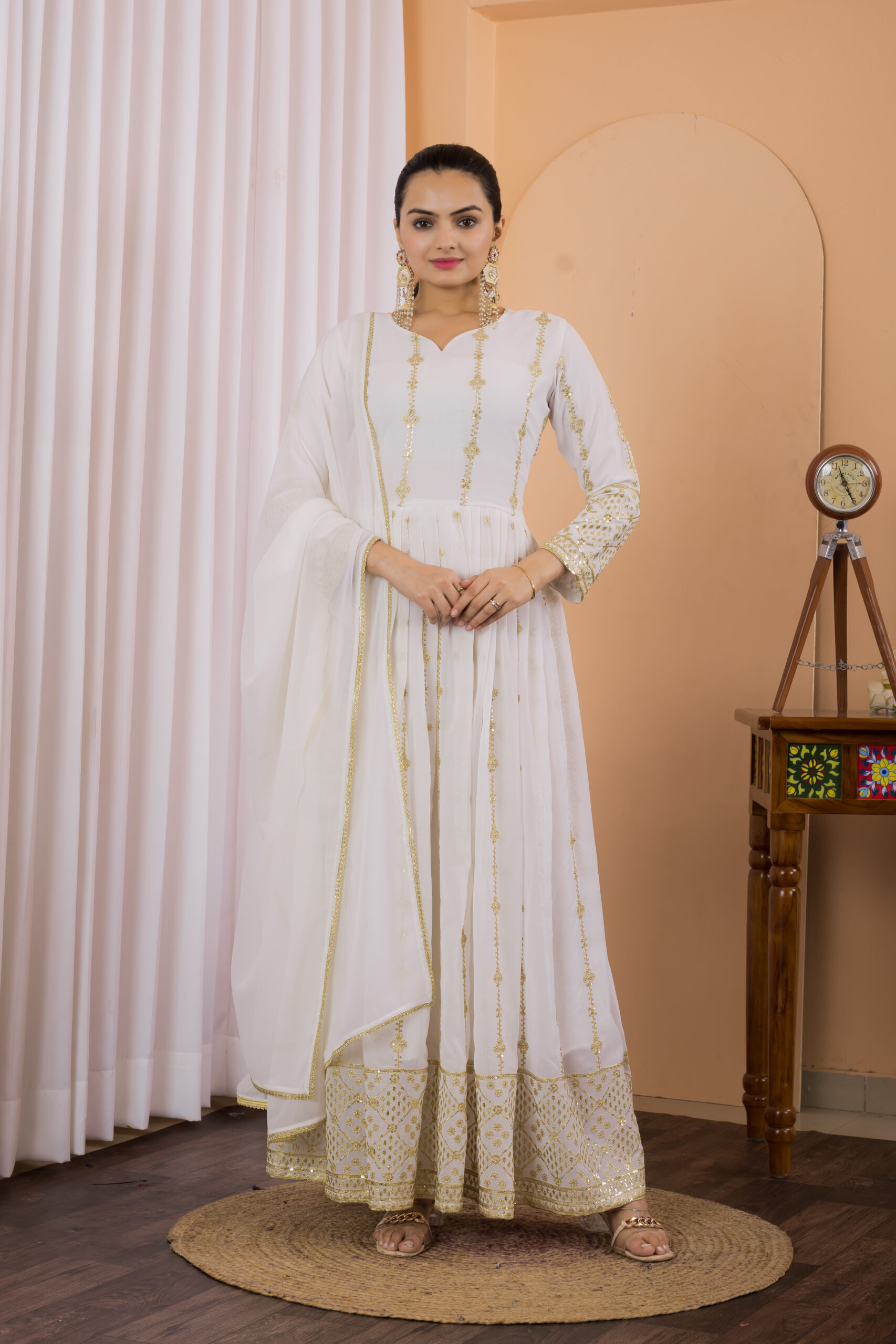 Shimmering White Sequence Anarkali Suit