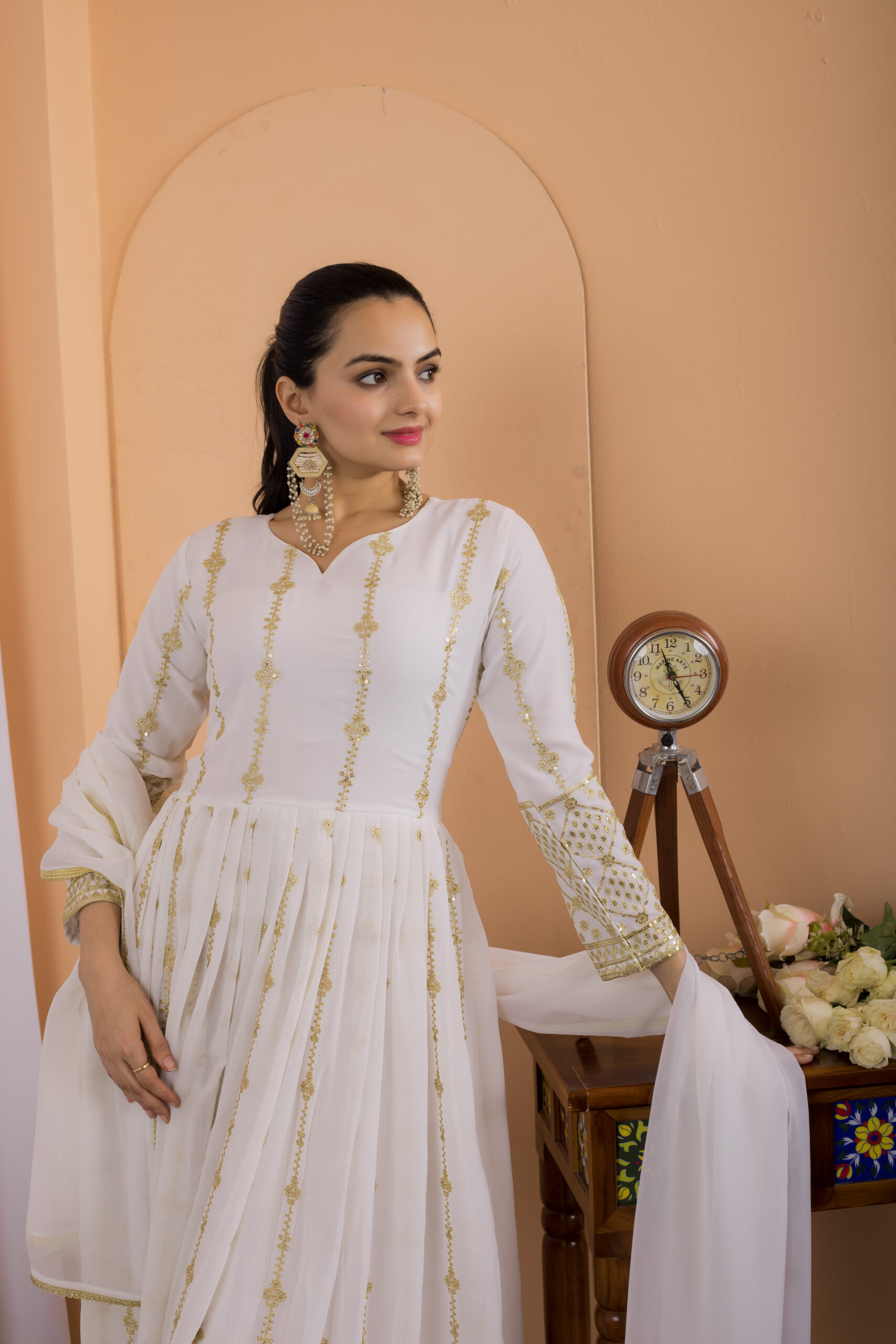Shimmering White Sequence Anarkali Suit - Image 2