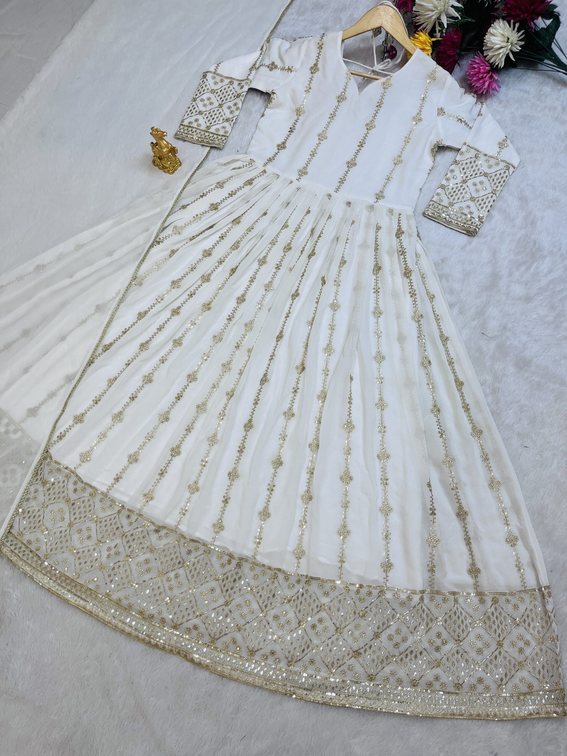 Shimmering White Sequence Anarkali Suit - Image 6
