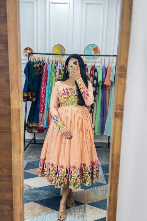Exquisite Floral Chain Stitch Embroidered Maska Cotton Dress – Elegance & Comfort Redefined