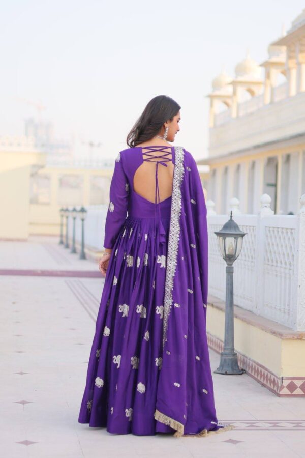 Majestic Elephant Embossed Georgette Gown Set - Image 13