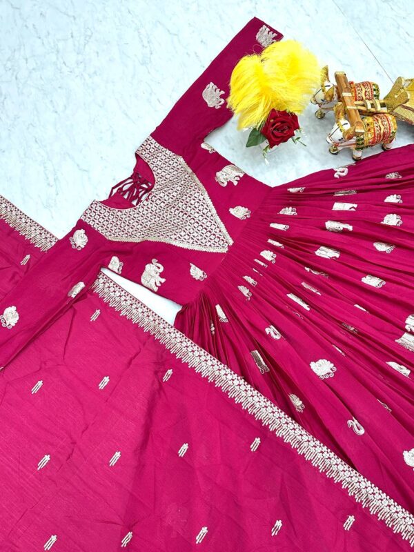 Majestic Elephant Embossed Georgette Gown Set - Image 3