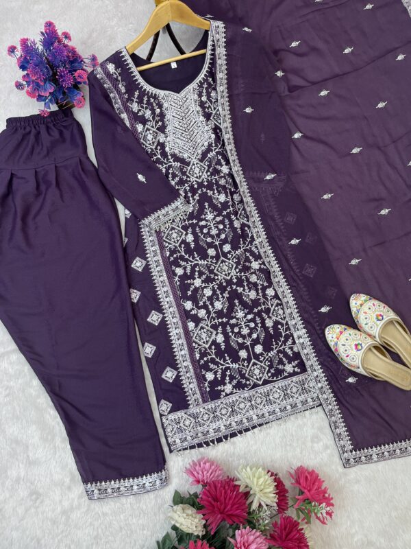 Elegant Sequence Embroidered Faux Georgette Top with Farsi Plazzo & Dupatta Set - Image 6