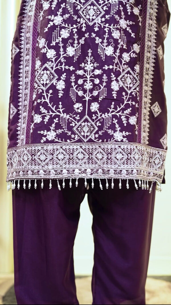 Elegant Sequence Embroidered Faux Georgette Top with Farsi Plazzo & Dupatta Set - Image 4