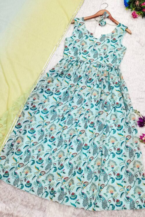 Peacock Bloom Georgette Flare Suit Set