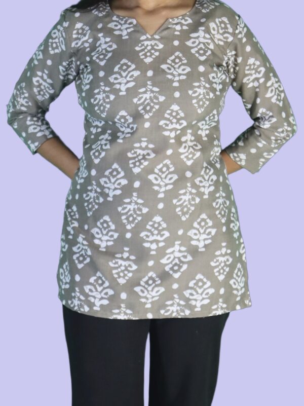 Elegant Taupe Block Print Short Kurti for Women - Image 5