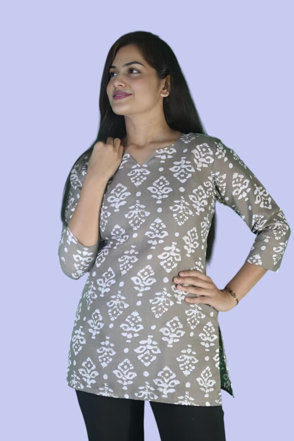 Elegant Taupe Block Print Short Kurti for Women