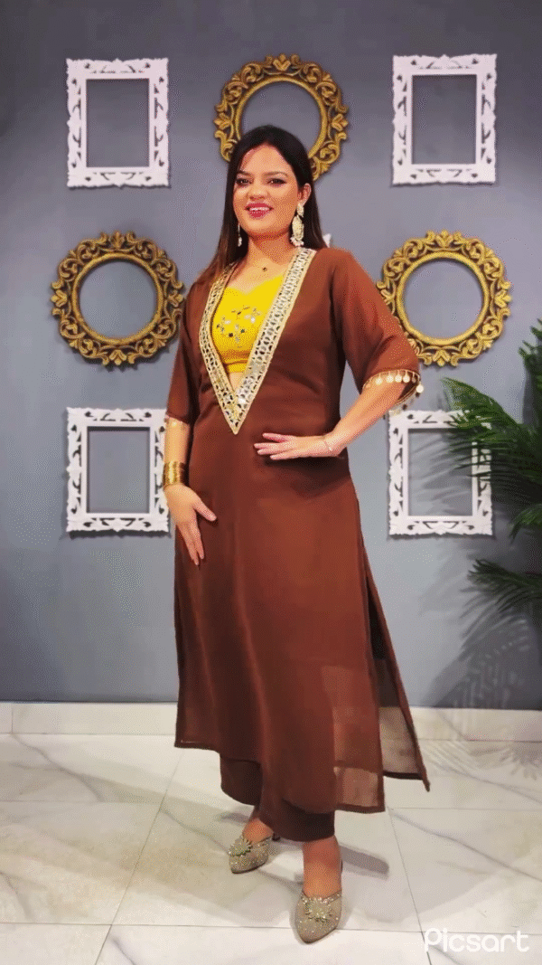 Festive Lunch Designer Co-ord Set – 3 Piece Ensemble with Real Mirror Work & Fancy Lace - Image 3
